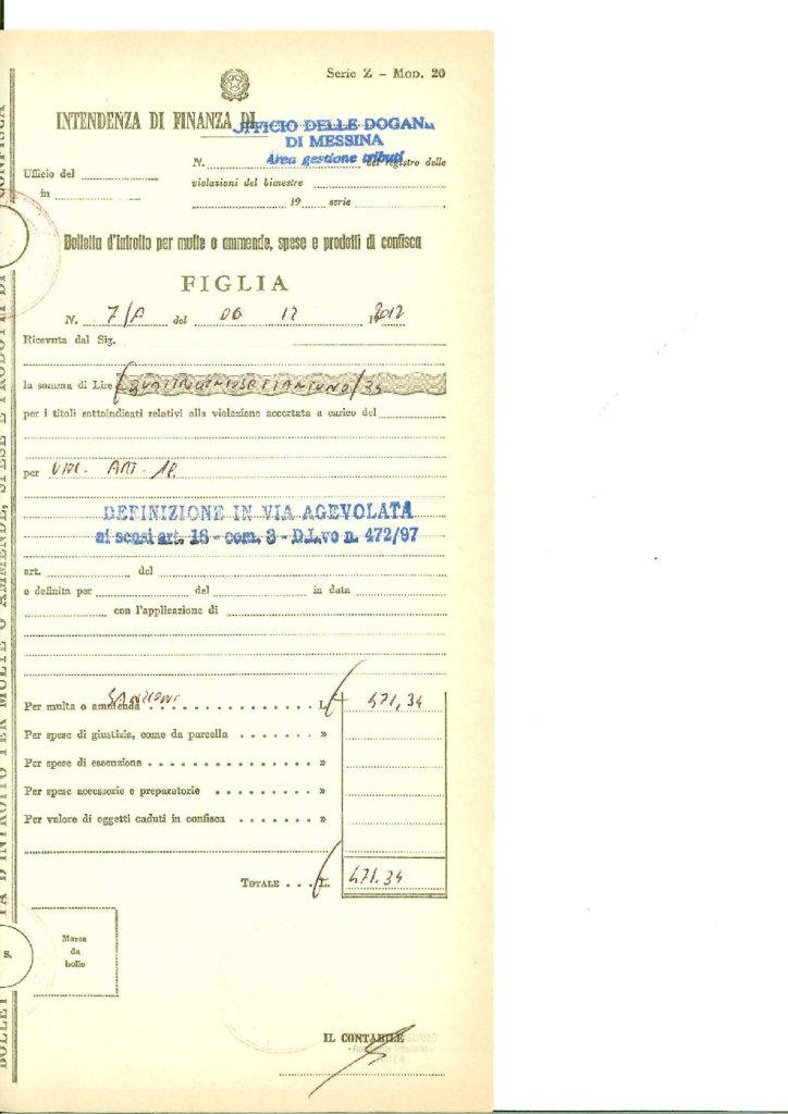 Ricevuta Agenzia Dogane-001