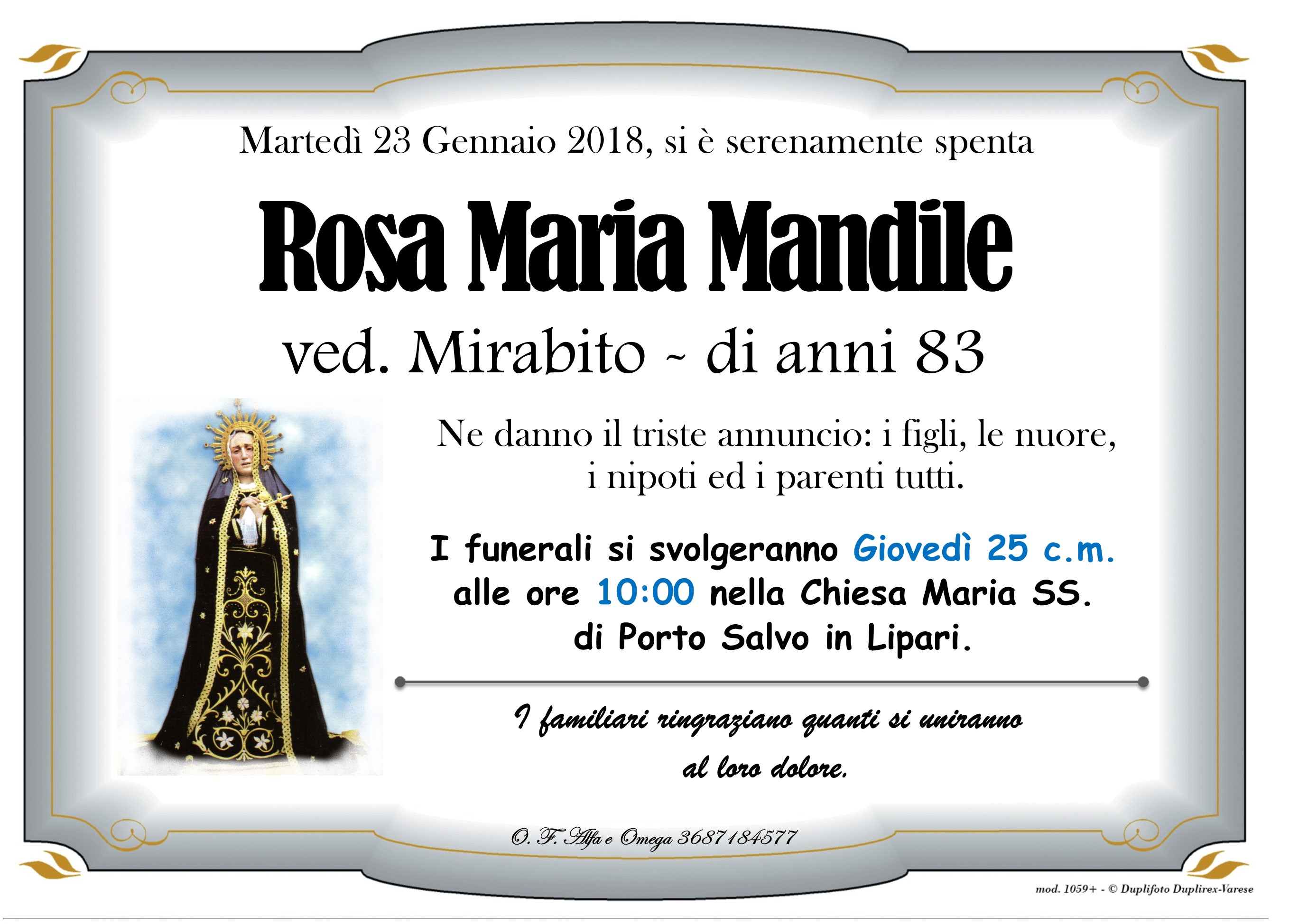 E’ morta Rosa Maria Mandile | Il Giornale di Lipari