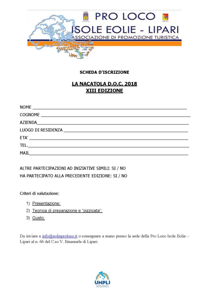 SCHEDA ISCRIZIONE NACATOLA