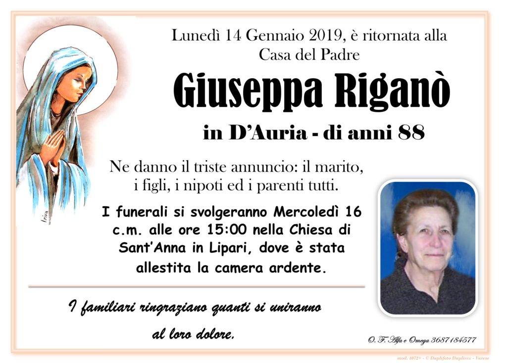 Riganò Giuseppa in D'auria manifesto