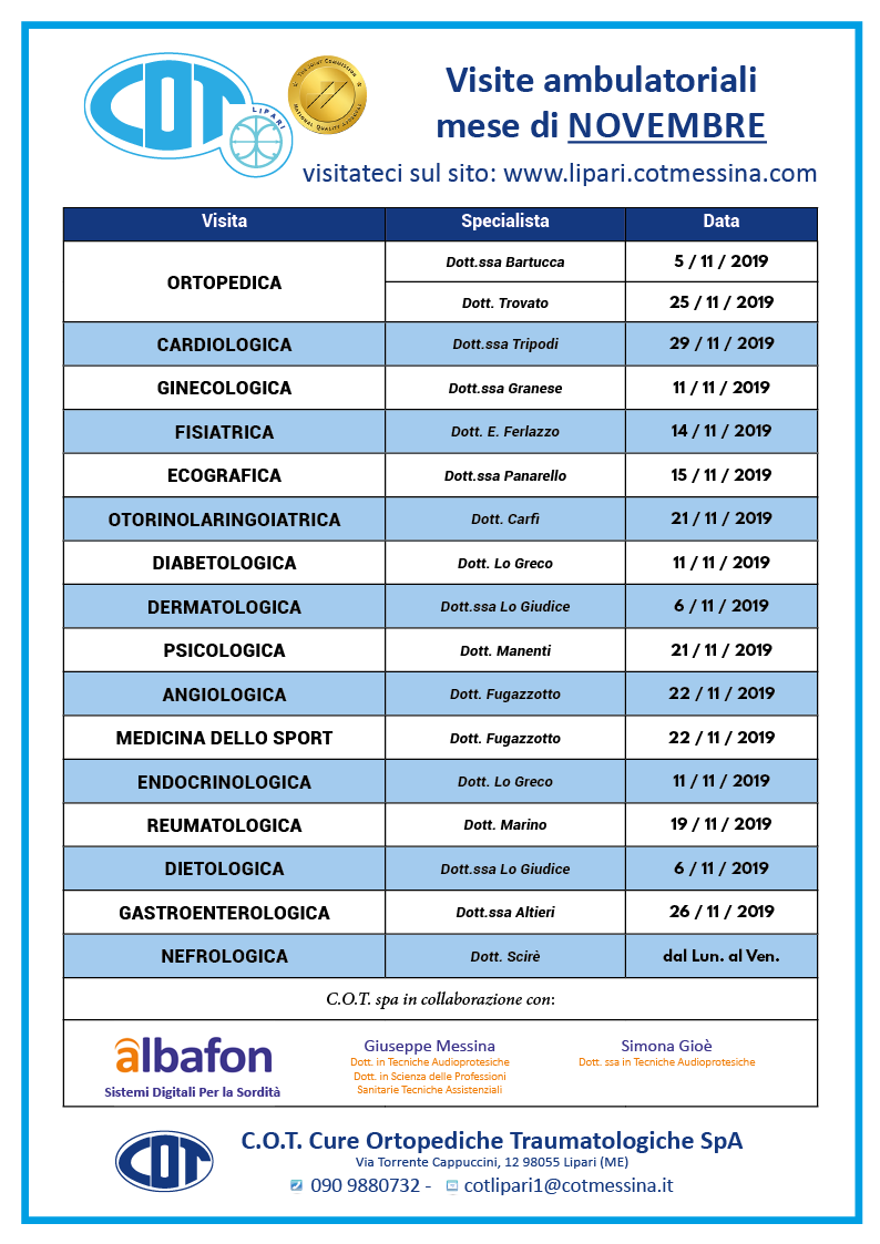CALENDARIO MEDICI NOVEMBRE