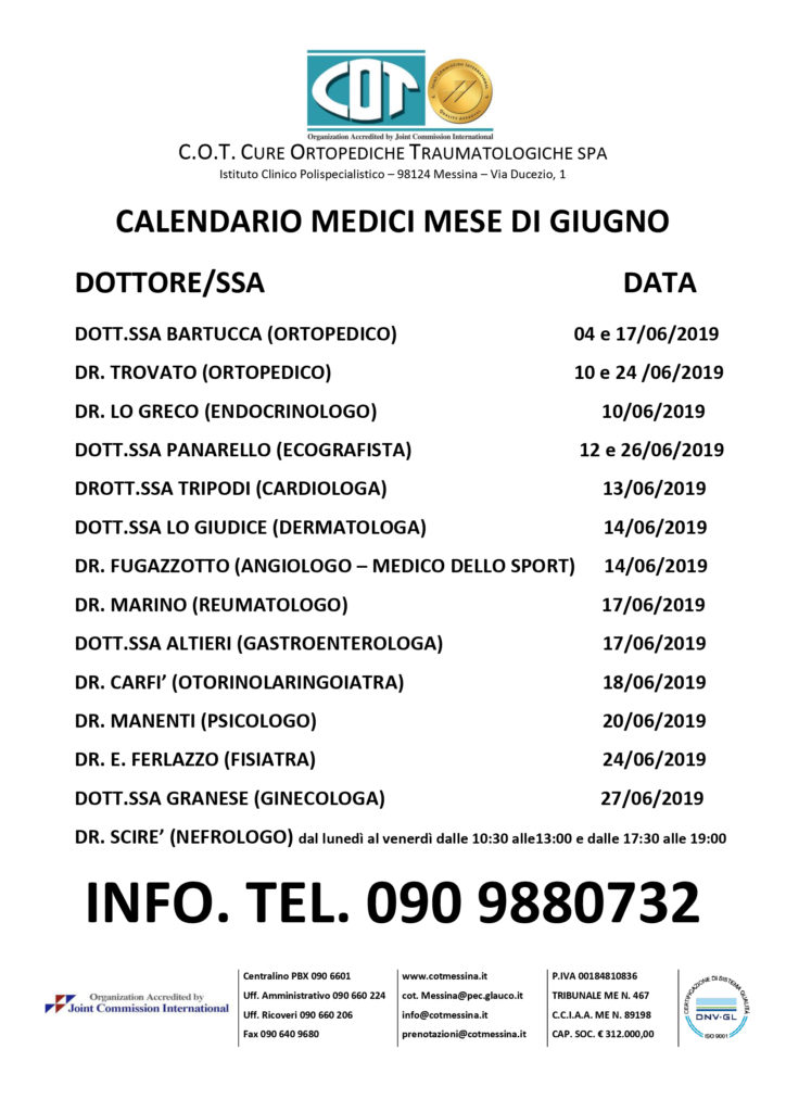 CALENDARI MEDICI GIUGNO