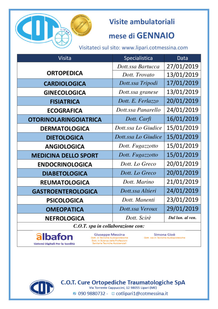 COT Lipari : visite ambulatoriali di gennaio
