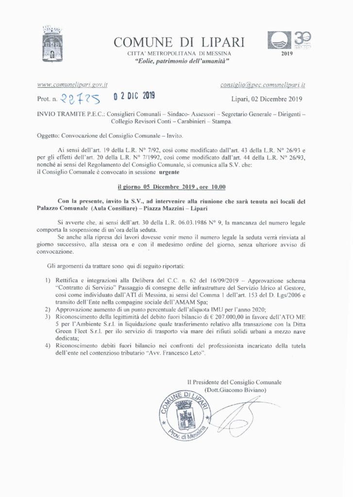 Prot. n. 22725-19 - Convocazione Consiglio Comunale 05-12-19_page-0001