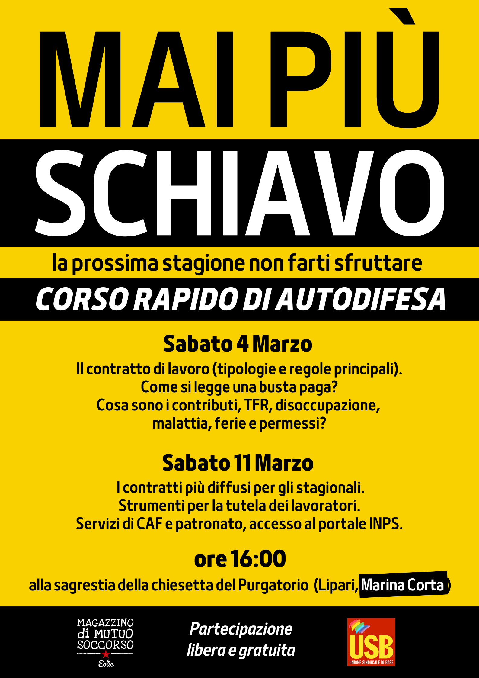 Mai più schiavo : al via il corso di "autodifesa" a Lipari