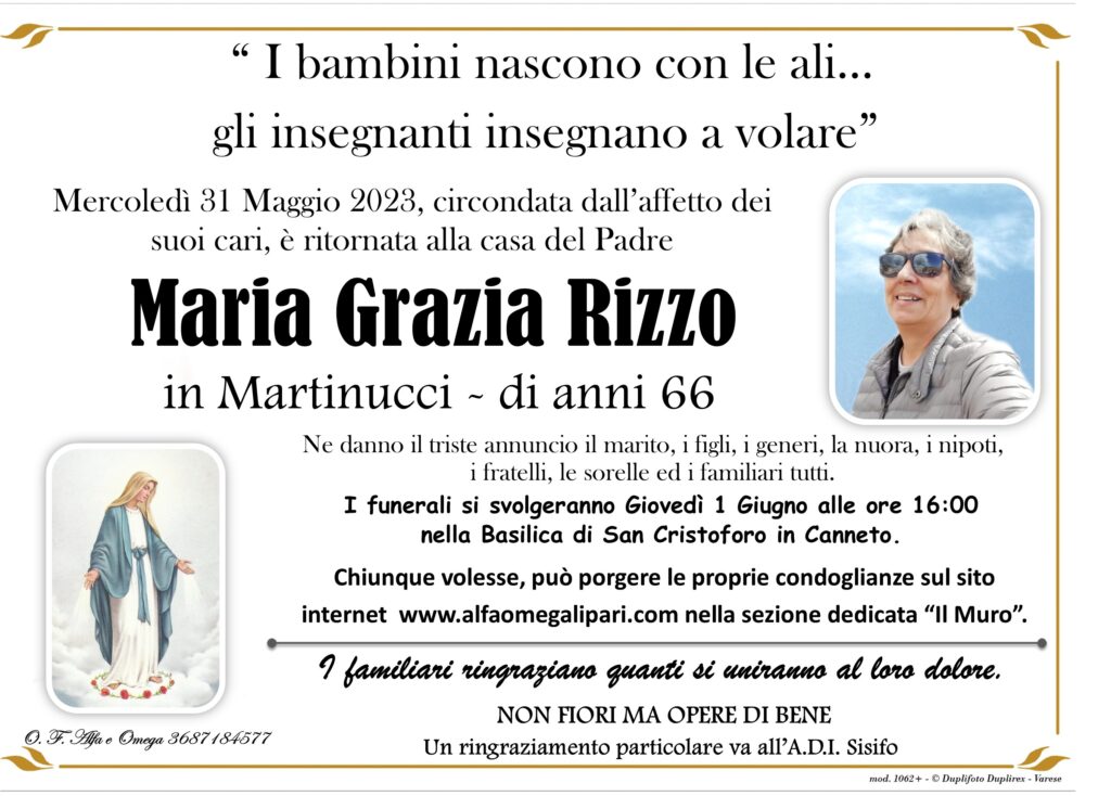 E' morta Maria Grazia Rizzo in Martinucci, la comunità perde un punto di riferimento 1