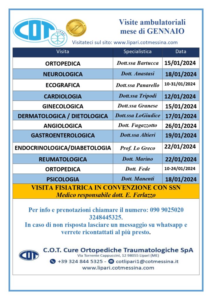C.O.T. Lipari : visite ambulatoriali di gennaio