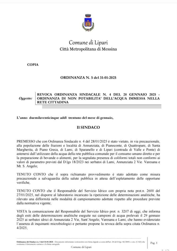 Lipari : l'acqua torna potabile 2