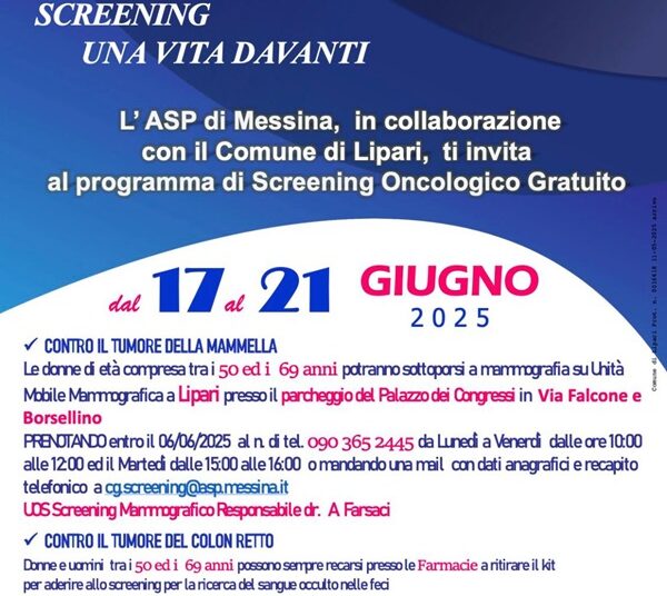 Settimana della salute a Lipari: screening gratuiti contro tre tipi di tumore