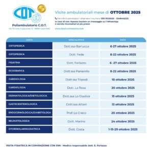 COT Lipari : visite ambulatoriali di settembre 2