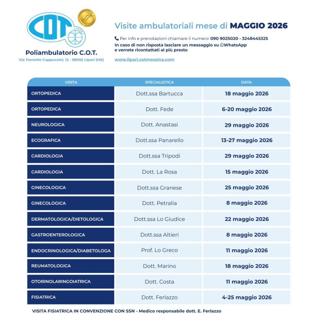 COT Lipari, visite ambulatoriali di aprile
