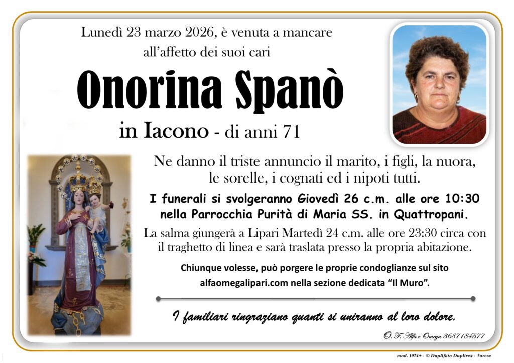 E' morta Onorina Spanò in Iacono