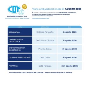 COT Lipari : visite ambulatoriali di agosto