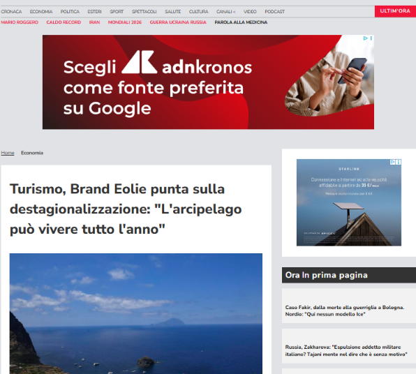 Brand Eolie su AdnKronos : l'importanza dei press tour per rafforzare l'immagine delle sette isole