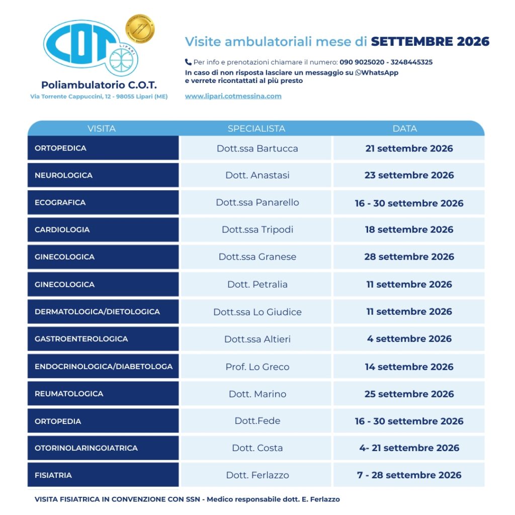 COT Lipari : visite ambulatoriali di agosto 1
