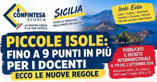 Piccole isole, fino a 9 punti in più per i docenti